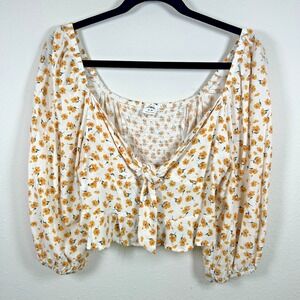 Cotton On White & Yellow Floral Tie‑Front Crop Top Medium Smock Cottage Milkmaid